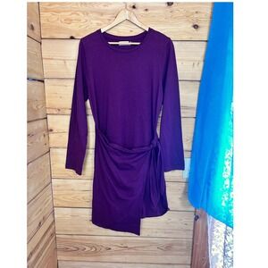 Jackson Rowe Purple Cotton Long Sleeve Side Tie Wrap Mini Dress Large